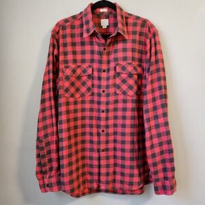 J. Crew Mens Large Flannel Shirt Tailored Fit Red Black Buffalo Plaid Button Up‎